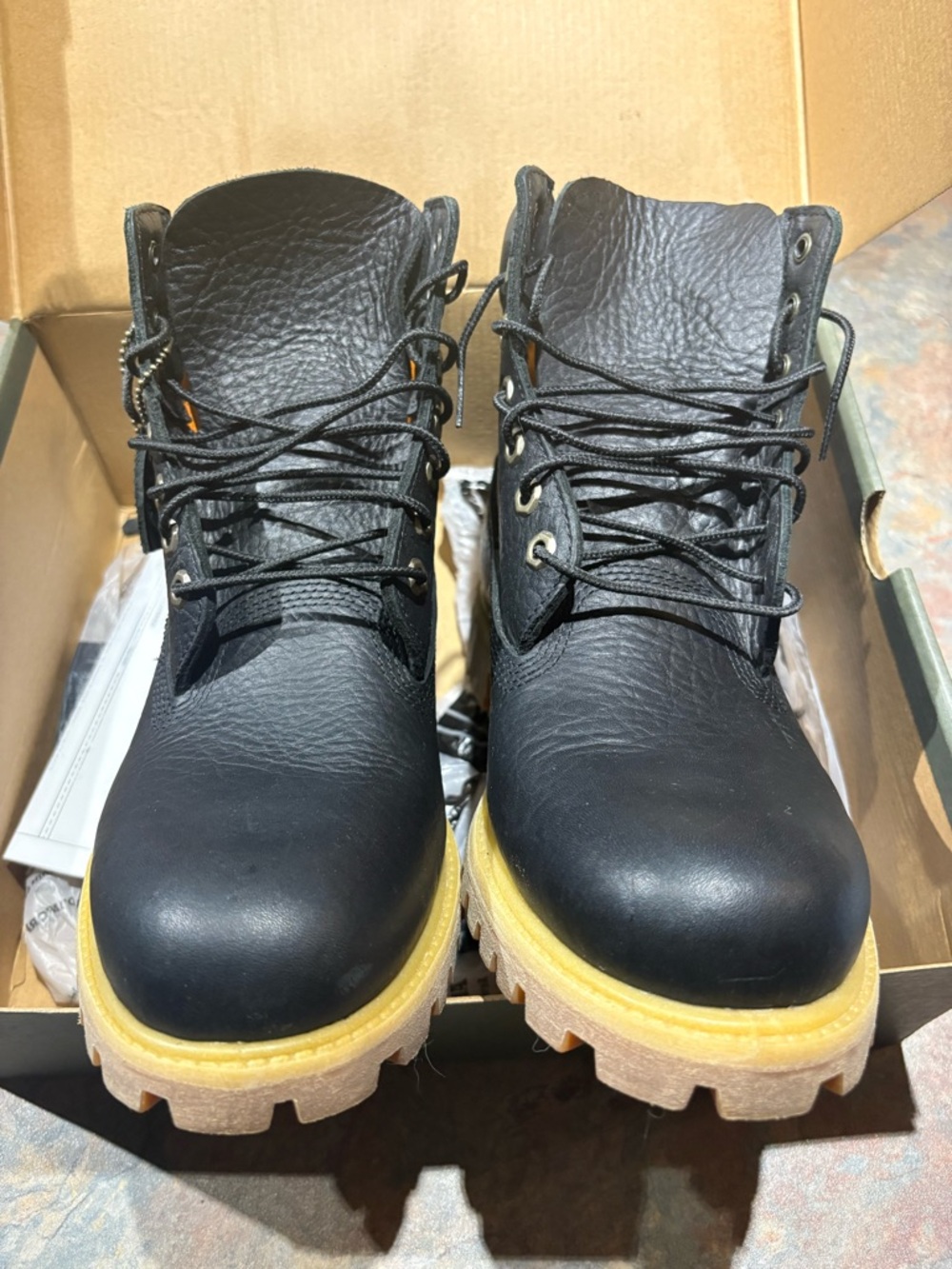 Timberland Black Leather Hiking-Style Boots with Tan Lug Sole - Picture 2 of 3